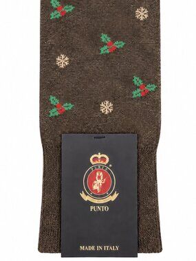Punto Italian Egyptian Cotton Dress Socks Mens Dark Gray Snowflake Christmas